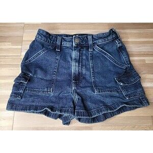 Hollister Ultra High Rise Mom Shorts‎ 3" Dark Denim Cargo Pockets Size 1/0 W25